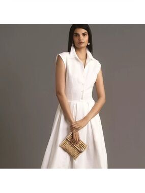 Reformation White Sleeveless Collared Midi Dress